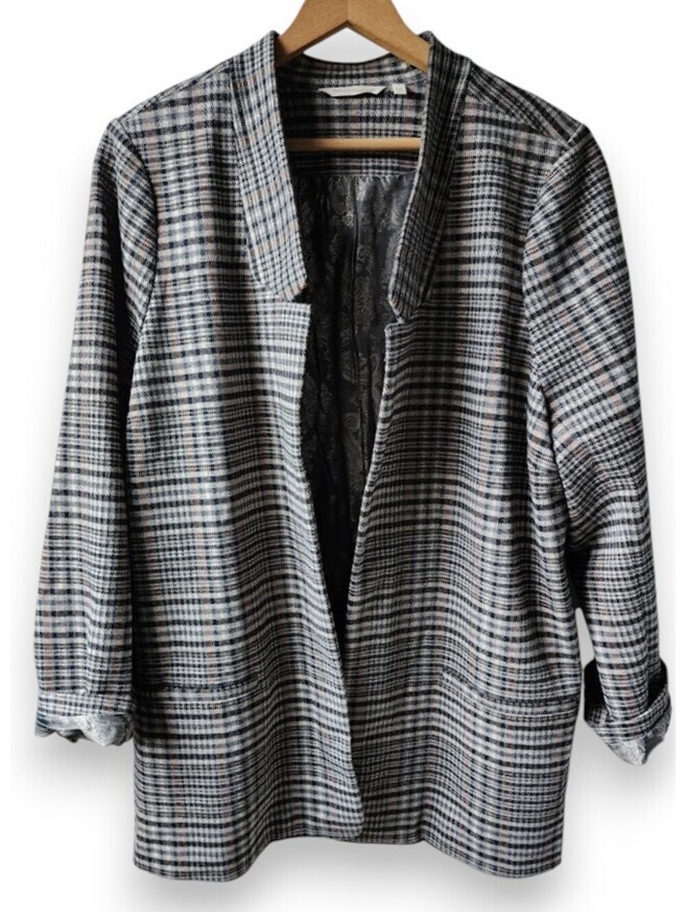 Soft Surroundings St James Glen Check Plaid Open Blazer Jacket Paisley Lining 2X
